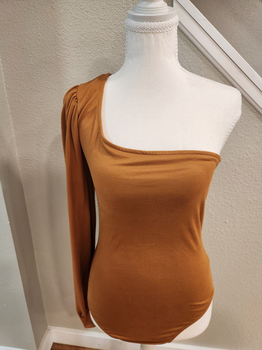 Pink Lily One-Shoulder Long Sleeve Dress in Rust